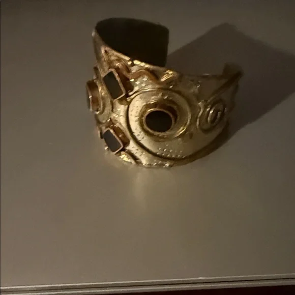 Vintage Artisan Mixed Metal Brutalist With Black Onyx Cuff Bracelet - Picture 9 of 13